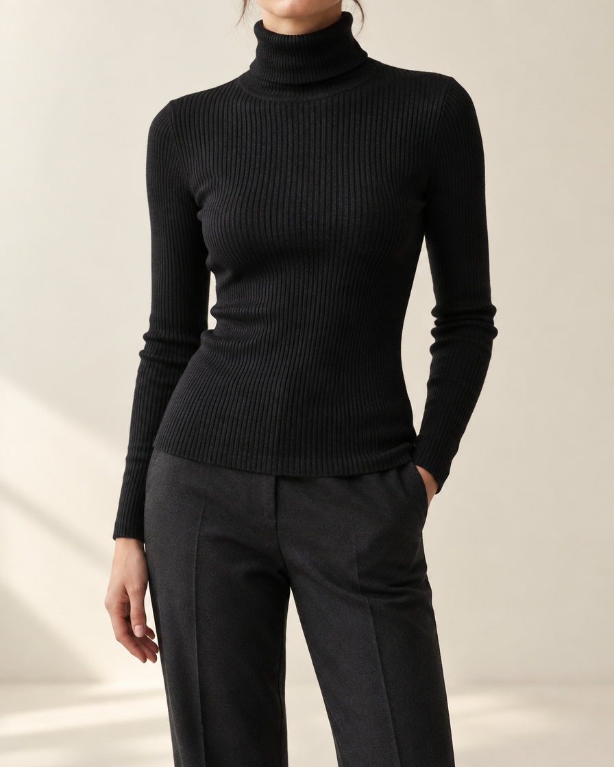 Luca Ribbed Turtleneck in Black