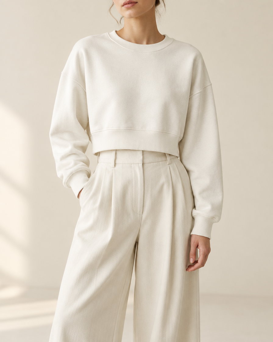 Pace Cropped Sweatshirt in Off-White