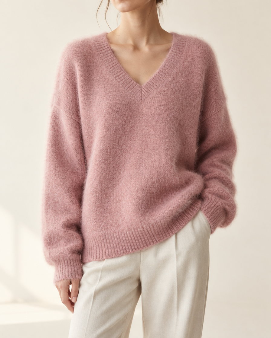 Sienna Mohair V-Neck in Dusty Rose