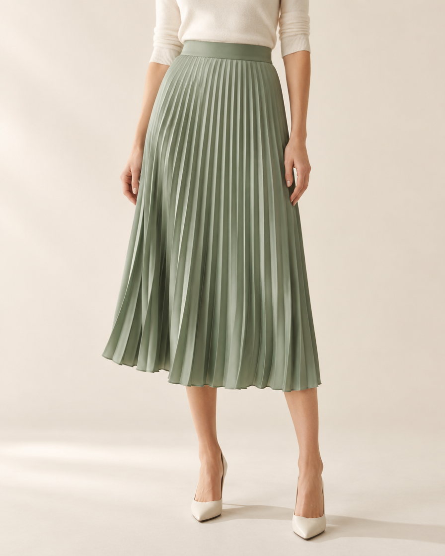 Vela Pleated Midi Skirt in Sage