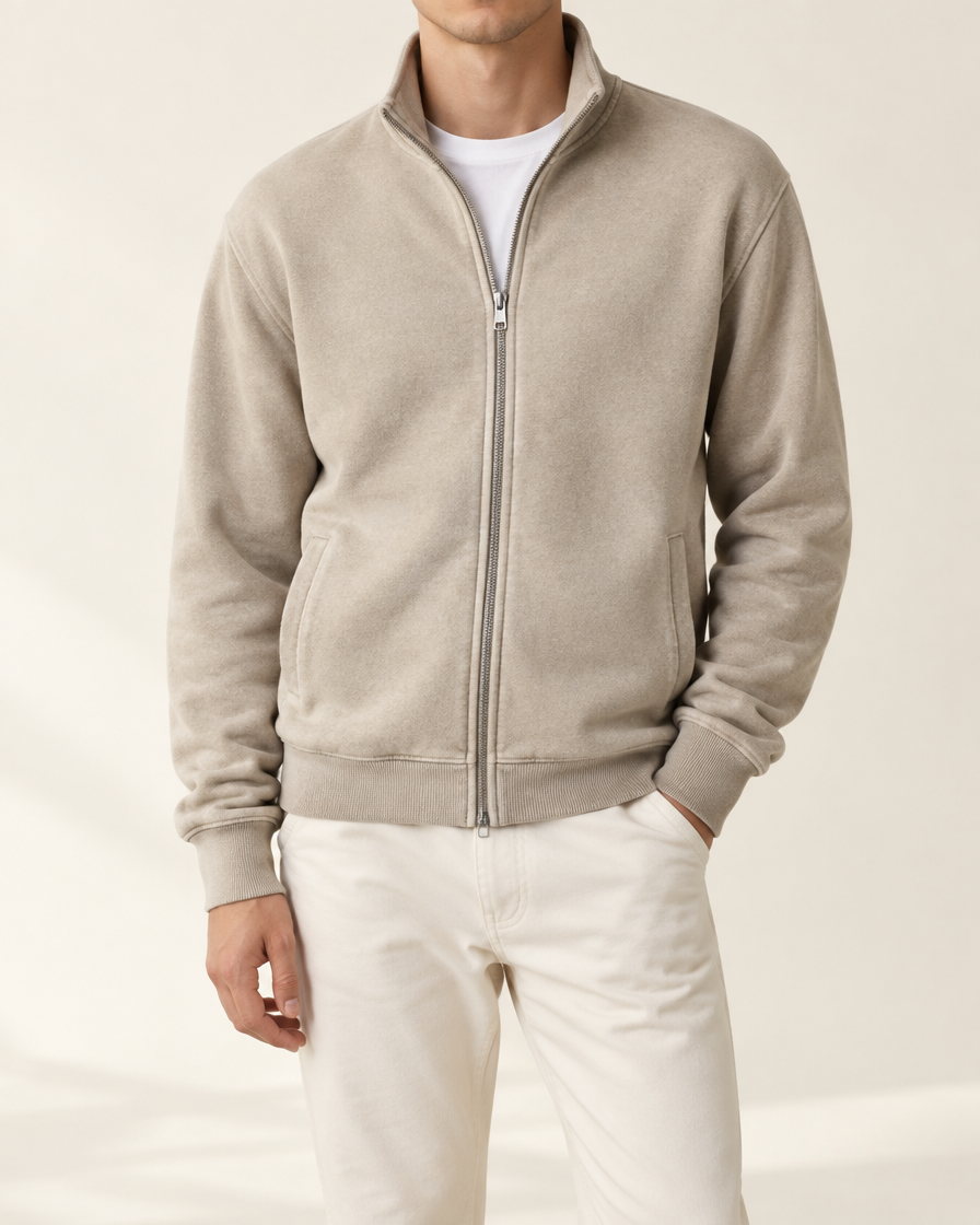 Verso Zip-Through Sweatshirt in Faded Sand
